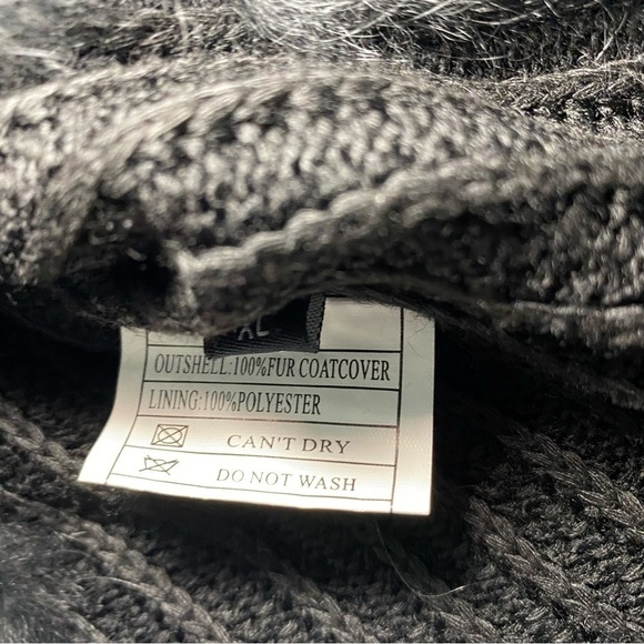 Black fur vest sweater sides size XL leather tight in front - Picture 5 of 11